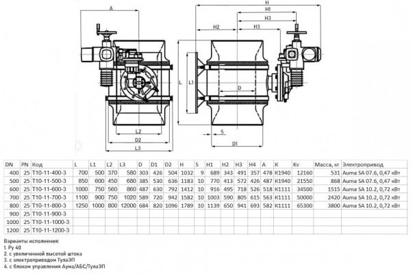 Редуцированный шаровой кран под приварку Ситал Т10-11-3 DN 1000 PN 40 под приварку с электроприводом