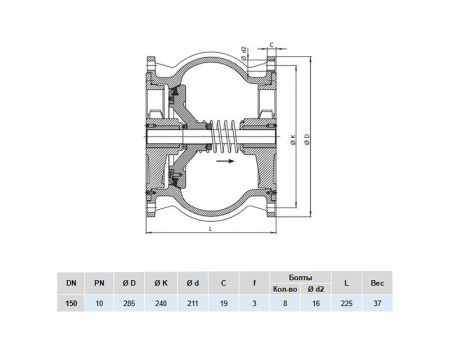 Клапан обратный Hawle 9887 DN 150 PN 10 фланцевый осевой