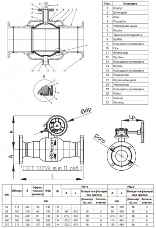 Кран шаровой Ридан RJiP Premium FB/FF/WG DN 125 PN 16 стальной полнопроходный фланцевый с ручным редуктором