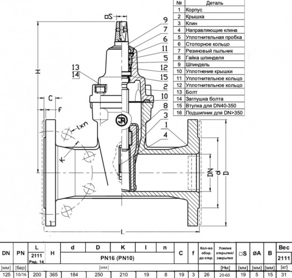 Задвижка JAFAR 2111 DN 125 PN16 фланцевая клиновая чугунная с обрезиненным клином Задвижка JAFAR 2111 DN 125 PN16 фланцевая клиновая чугунная с обрезиненным клином