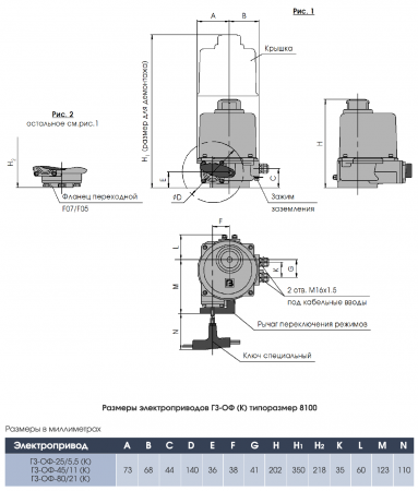 Электропривод четвертьоборотный ГЗ-ОФ-9/6 К 24В (24В) 6 об./90сек.