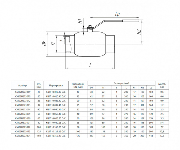 Кран шаровой БИВАЛ КШТ 10 DN 40 PN 40 С/С Кран шаровой БИВАЛ КШТ 10 DN 40 PN 40 С/С