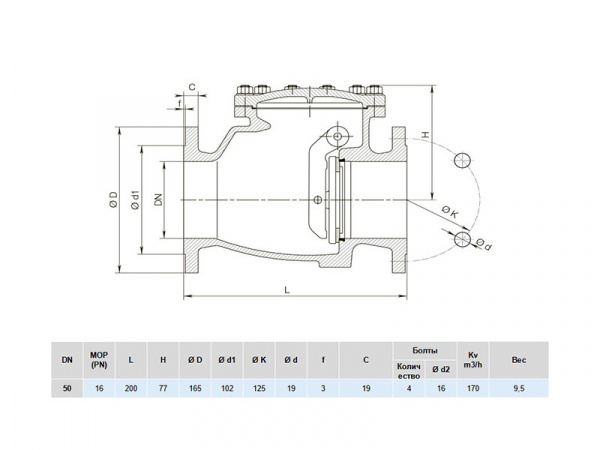 Клапан обратный Hawle 9820 DN 50 PN 16 фланцевый с рычагом и противовесом