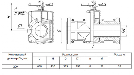 Задвижка шланговая Ду 200 Ру 10 фланцевая