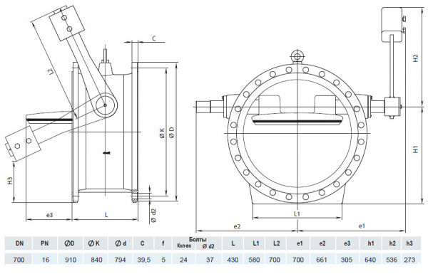 Клапан обратный HAWLE 9883K DN 700 PN 16 с рычагом и противовесом