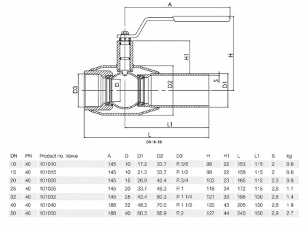 Кран шаровой Vexve 101 DN 10 PN 40 стальной