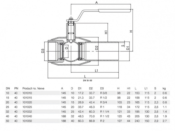Кран шаровой Vexve 101 DN 40 PN 40 стальной Кран шаровой Vexve 101 DN 40 PN 40 стальной