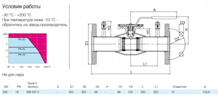 Кран шаровой NAVAL NAVALTRIM 266537 V DN 250 PN 16 регулирующий нержавеющий фланцевый