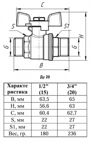 Кран шаровый VALFEX PREMIUM VF.219 НР 3/4" Ду 20 Ру 40 никелированный латунный