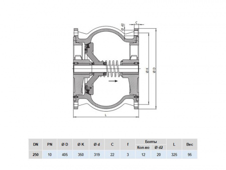 Клапан обратный Hawle 9887 DN 250 PN 10 фланцевый осевой