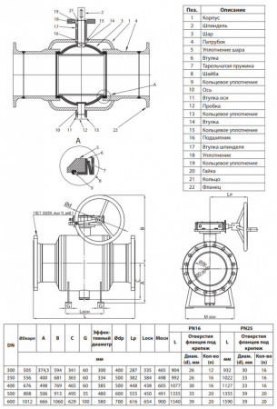 Кран шаровой Ридан RJiP Premium FB/FF/WG DN 300 PN 25 стальной полнопроходный фланцевый с ручным редуктором