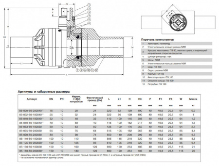 Кран шаровый AVK 85/50 DN 150 PN 10 полиэтиленовый
