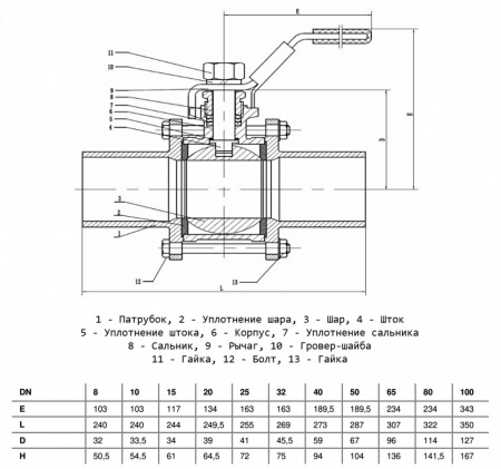 Кран шаровой Benarmo 4210H DN 25 PN 63 нерж SS304 трёхсоставной полнопроходный под приварку