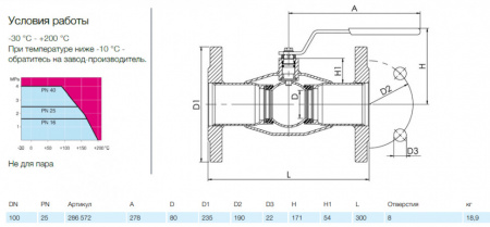 Кран шаровой NAVAL 286572 DN 100 PN 25 нержавеющий стандартнопроходный фланцевый