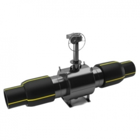Кран шаровой цельносварной LD КШ.Ц.ПЭ.Р.GAS.400.016.П/П.01.H Ду 400 Ру 16 нержавеющий полнопроходный для подземной установки с ПЭ патрубками и редуктором L = 3450