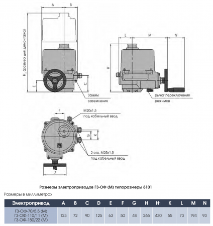 Электропривод четвертьоборотный ГЗ-ОФ-400/14 М (поворот 180) 14 об./90сек.
