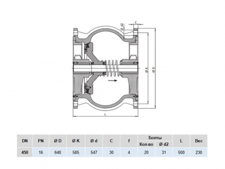Клапан обратный Hawle 9887 DN 450 PN 16 фланцевый осевой