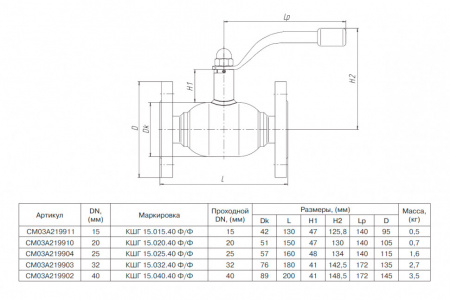 Кран шаровой БИВАЛ КШГ 15 DN 20 PN 40 Ф/Ф