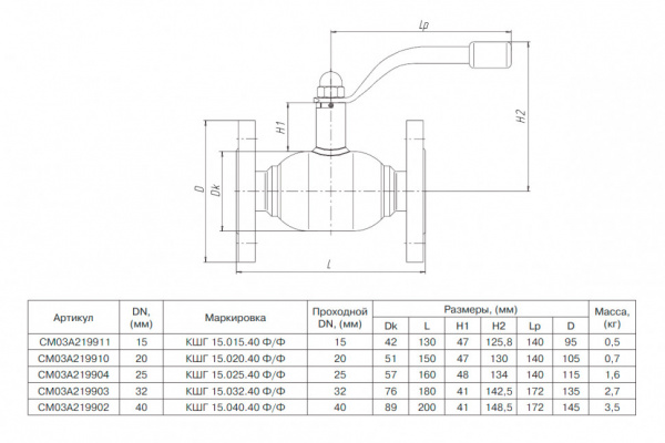 Кран шаровой БИВАЛ КШГ 15 DN 20 PN 40 Ф/Ф
