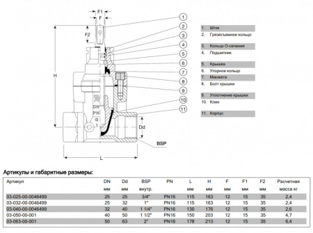 Задвижка AVK 03/00 DN 32/40 PN 16 ответвительная с внутренней резьбой