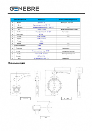 Затвор дисковый поворотный межфланцевый Genebre 2103 Ду50 Ру16 чугунный