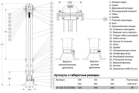 Гидрант пожарный подземный AVK 35/72 H=750мм