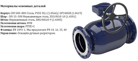 Кран шаровой NAVAL 235580 DN 500 PN 25 стальной полнопроходный фланцевый с редуктором