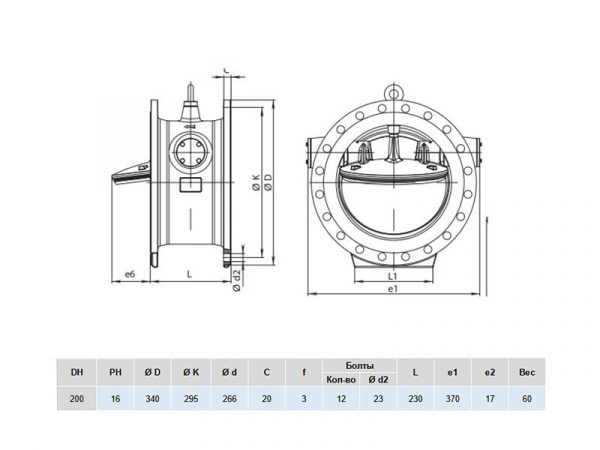 Клапан обратный Hawle 9886 DN 200 PN 16 фланцевый c наклонным седлом упругозапирающийся