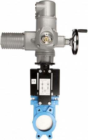 Задвижка шиберная СМО A-012-01-AUMA-E Ду 300 Ру 6 с электроприводом AUMA SA 380В одностронняя чугунная межфланцевая