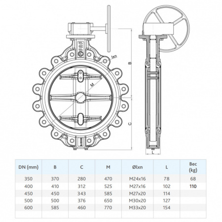 Затвор FAF 3600 DN 350 PN 16 дисковый фланцевый с редуктором