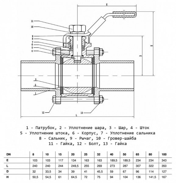 Кран шаровой Benarmo 4210H DN 32 PN 63 нерж SS316 трёхсоставной полнопроходный под приварку Кран шаровой Benarmo 4210H DN 32 PN 63 нерж SS316 трёхсоставной полнопроходный под приварку