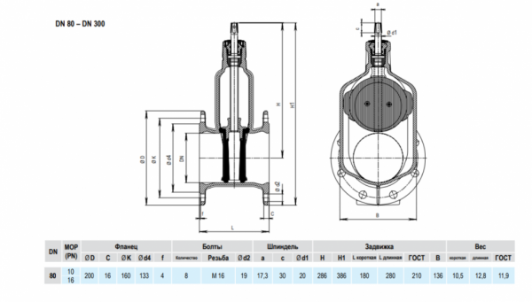 Задвижка HAWLE 4000A DN 80 PN 10/16 фланцевая клиновая чугунная с обрезиненным клином короткая в монолитном корпусе Задвижка HAWLE 4000A DN 80 PN 10/16 фланцевая клиновая чугунная с обрезиненным клином короткая в монолитном корпусе