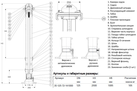 Гидрант пожарный подземный AVK 35/72 H=2500мм