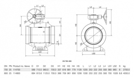 Кран шаровой Vexve 114 DN 700 PN 25 стальной газовый