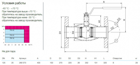 Кран шаровой NAVAL 280573 DN 125 PN 25 стальной стандартнопроходный фланцевый для газа