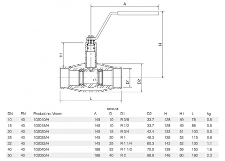 Кран шаровой Vexve 102/H DN 32 PN 40 стальной