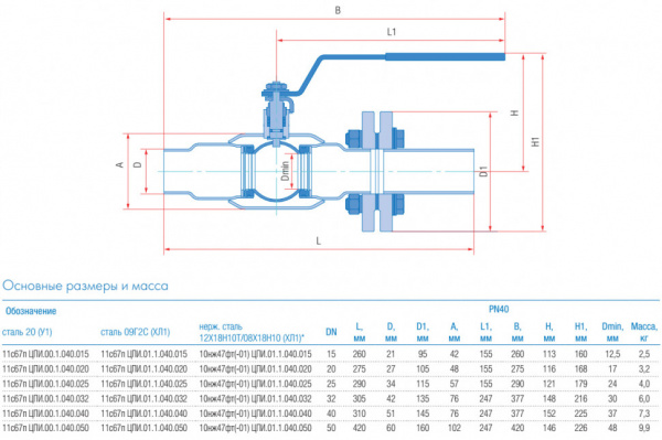 Кран шаровой изолирующий Маршал 11с67п ЦПИ.00.1 DN 15 PN 40 полнопроходной под приварку
