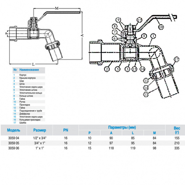 Кран шаровой для шланга GENEBRE 3059 Ду15 Ру25 латунный стандартнопроходной резьбовой НР/насадка на шланг