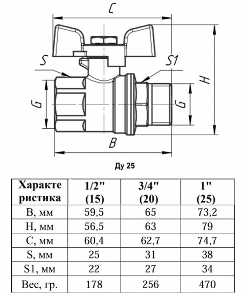 Кран шаровый VALFEX PREMIUM VF.218 ВР-НР 1" Ду 25 Ру 40 никелированный латунный