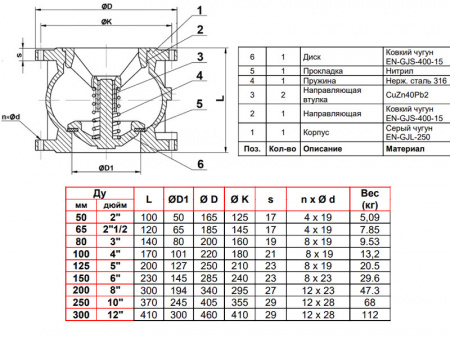 Клапан Tecofi CA3241 DN 250 обратный осевой фланцевый PN 16