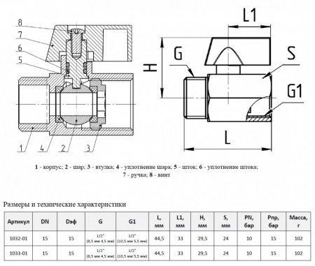 Кран шаровой Aquasfera "МИНИ" 1033 DN 15 PN 10 хром, муфта-резьба