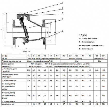 Клапан обратный ABRA D-023 DN 100 PN 16/10 канализационный поворотный фланцевый