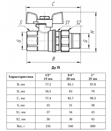 Кран шаровый VALFEX PREMIUM VF.227 ВР-НР 1/2" Ду 15 Ру 63 с американкой никелированный латунный