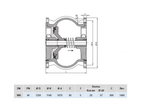 Клапан обратный Hawle 9887 DN 900 PN 40 фланцевый осевой