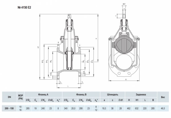 Задвижка HAWLE 4150E2 DN 200-150 PN 10 фланцевая клиновая чугунная с обрезиненным клином переходная Задвижка HAWLE 4150E2 DN 200-150 PN 10 фланцевая клиновая чугунная с обрезиненным клином переходная