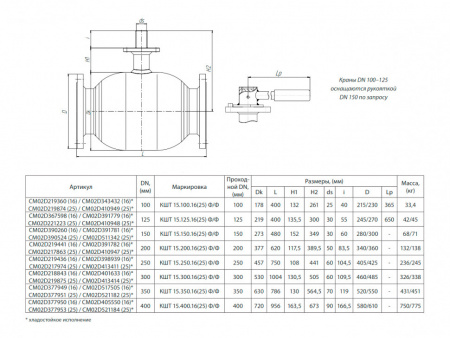 Кран шаровой БИВАЛ КШТХ 15 DN 100 Ф/Ф Кран шаровой БИВАЛ КШТХ 15 DN 100 Ф/Ф