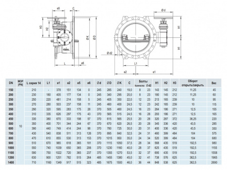 Затвор HAWLE 9881K DN 400 PN 10 дисковый поворотный