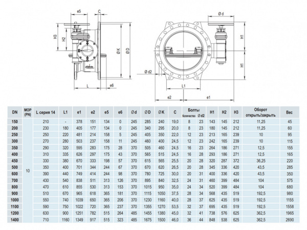 Затвор HAWLE 9881K DN 450 PN 10 дисковый поворотный