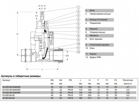 Задвижка AVK 03/90 DN 25/32 PN 16 ответвительная с обжимными муфтами PRK для ПЭ труб фланцевая