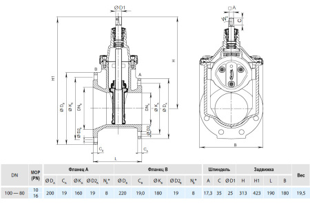 Задвижка HAWLE 4150E3 DN 100-80 PN 16 фланцевая клиновая чугунная с обрезиненным клином переходная Задвижка HAWLE 4150E3 DN 100-80 PN 16 фланцевая клиновая чугунная с обрезиненным клином переходная